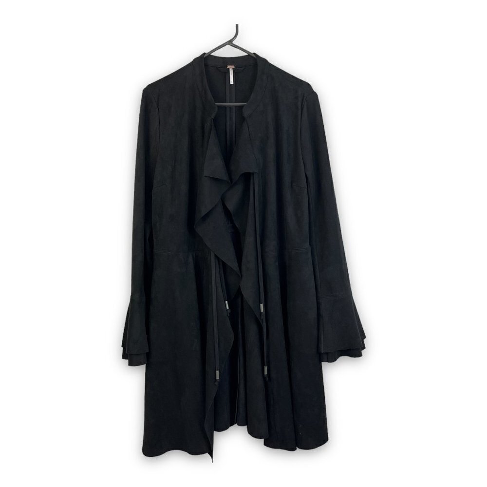 Free People Black Faux Suede Meadow Jacket Sz S - Duster Boho Bohemian Waterfall